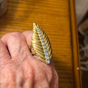 Lia Sophia Gold and Blue Fern Frond Ring